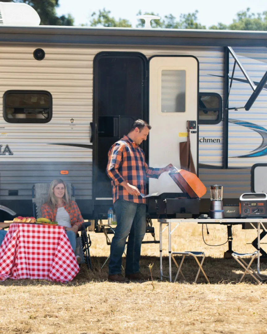 Full utility hookups at an RV site